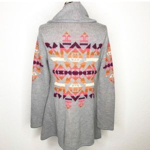 We the Free gray orange purple Aztec Southwest long wool blend cardigan Medium
